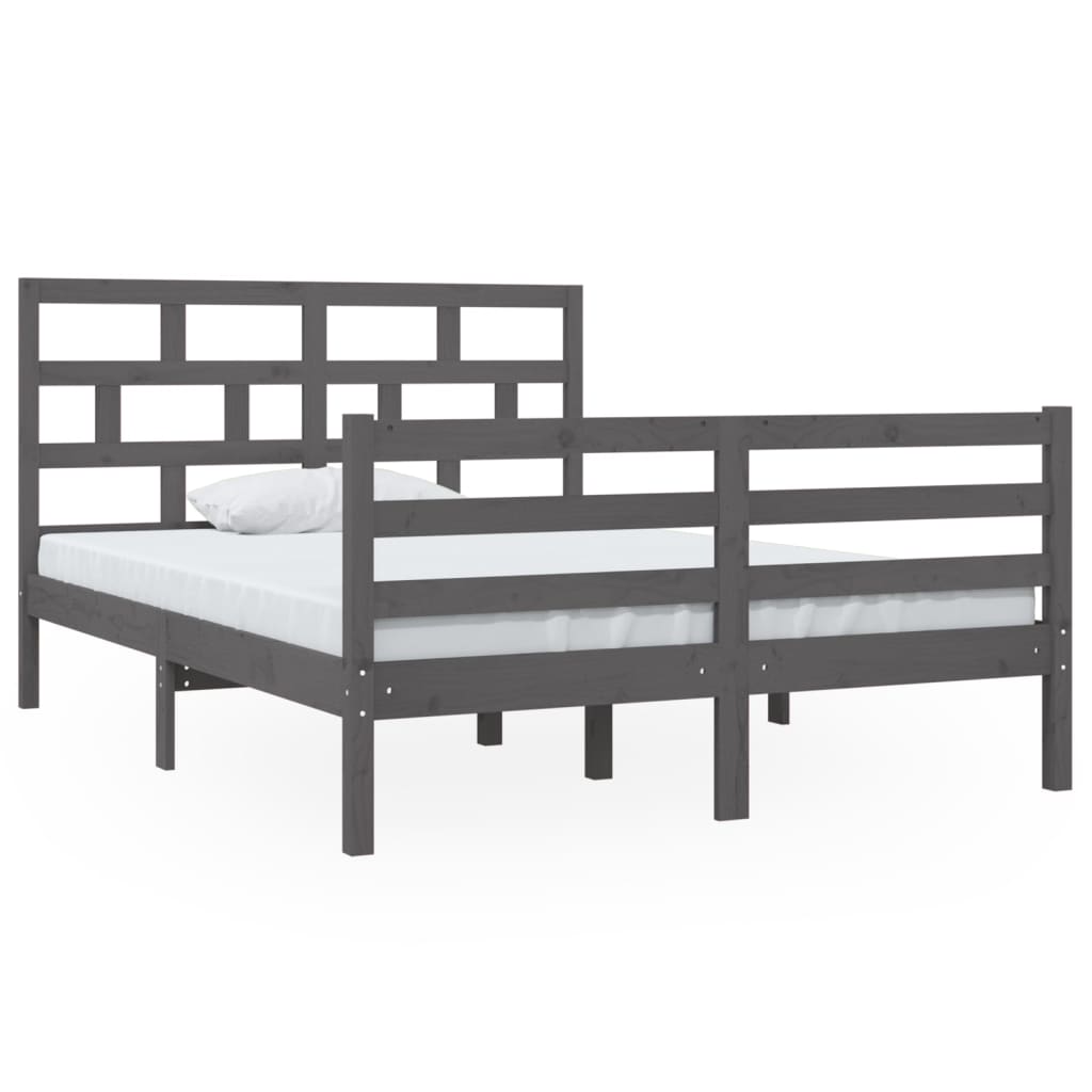 vidaXL Bed Frame without Mattress Grey Double Solid Wood