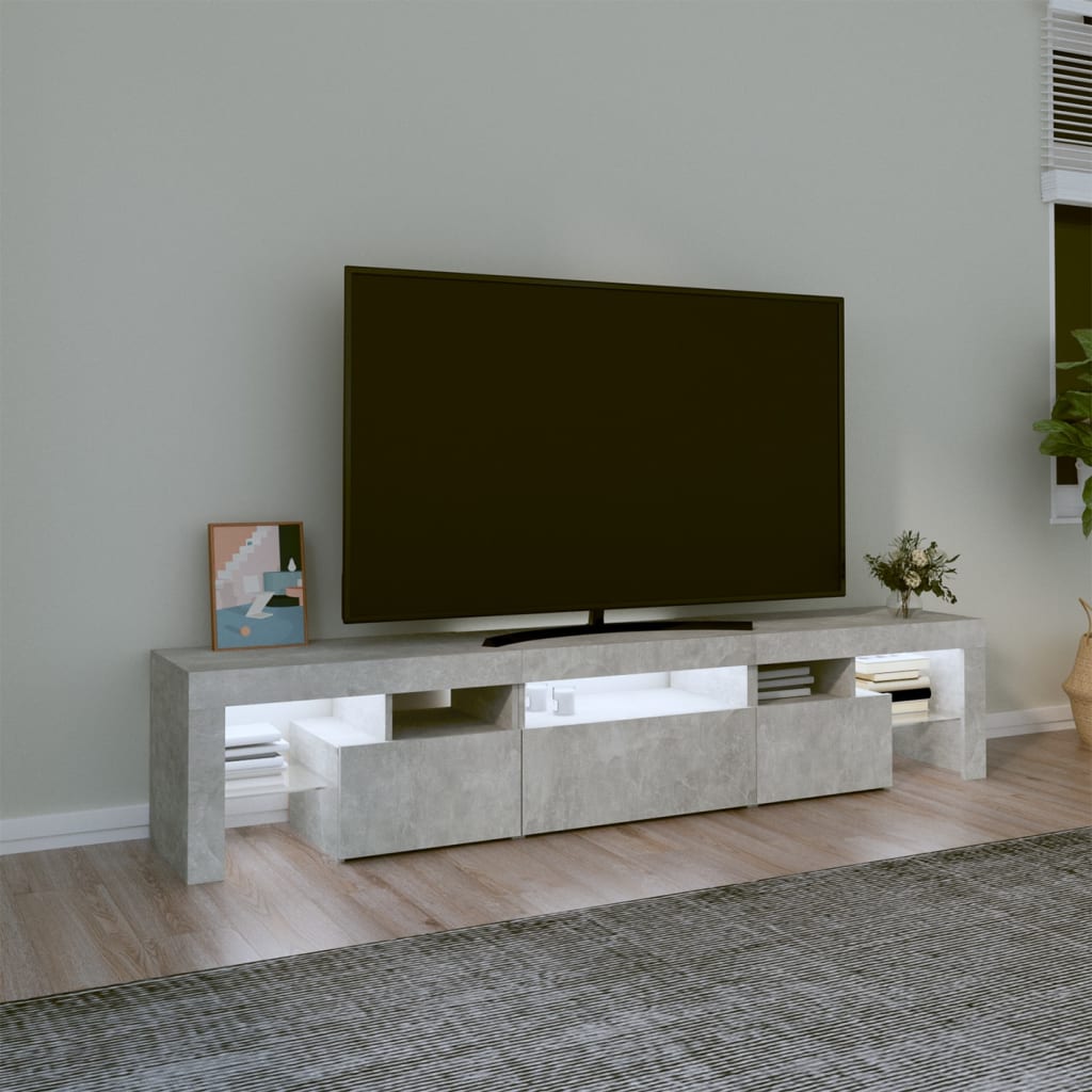 vidaXL TV Cabinet with LED Lights Concrete Grey 200x36.5x40 cm