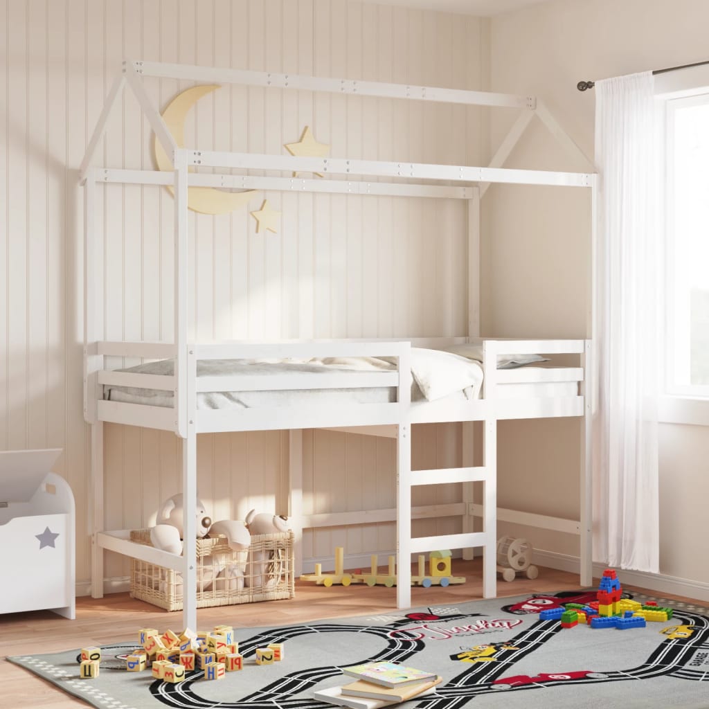 vidaXL Loft Bed with Ladder and Roof without Mattress White 80x200 cm