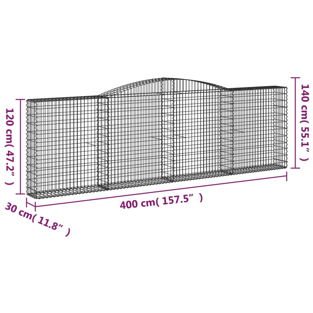 vidaXL Arched Gabion Baskets 5 pcs 400x30x120/140 cm Galvanised Iron