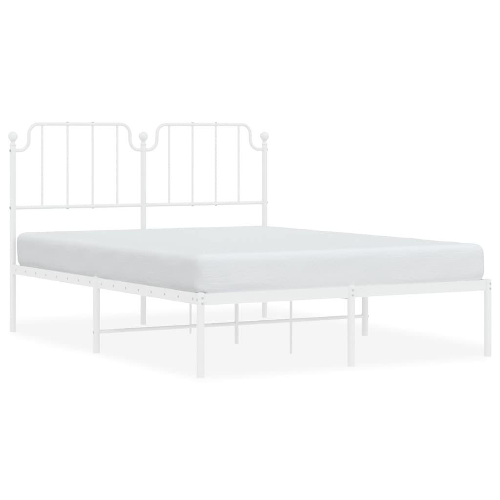 vidaXL Metal Bed Frame without Mattress with Headboard White 150x200 cm King Size