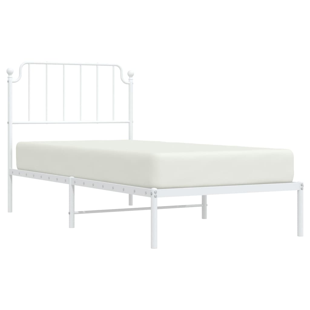 vidaXL Metal Bed Frame without Mattress with Headboard White 90x190 cm Single