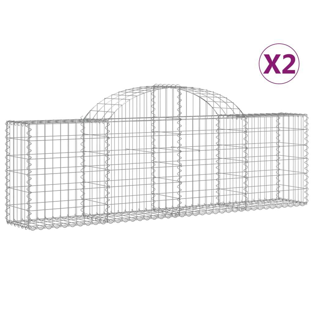 vidaXL Arched Gabion Baskets 2 pcs 200x30x60/80 cm Galvanised Iron