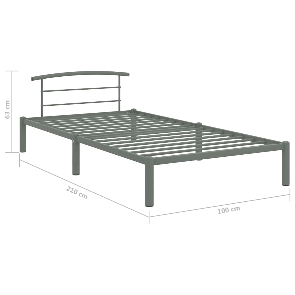 vidaXL Bed Frame without Mattress Grey Metal 90x200 cm