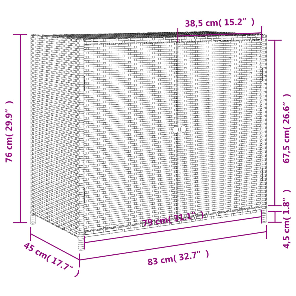 vidaXL Garden Storage Cabinet Grey 83x45x76 cm Poly Rattan