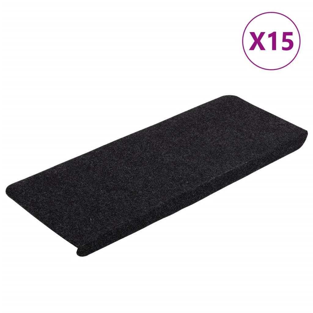 vidaXL Stair Mats Self-adhesive 15 pcs 65x24.5x3.5 cm Black