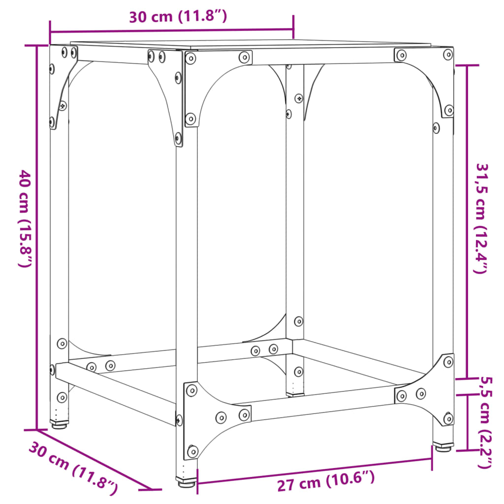 vidaXL Coffee Table with Transparent Glass Top 30x30x40 cm Steel