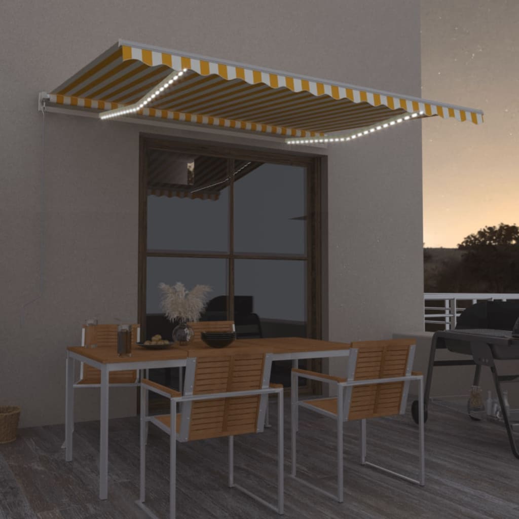 vidaXL Manual Retractable Awning with LED 400x350 cm Yellow and White