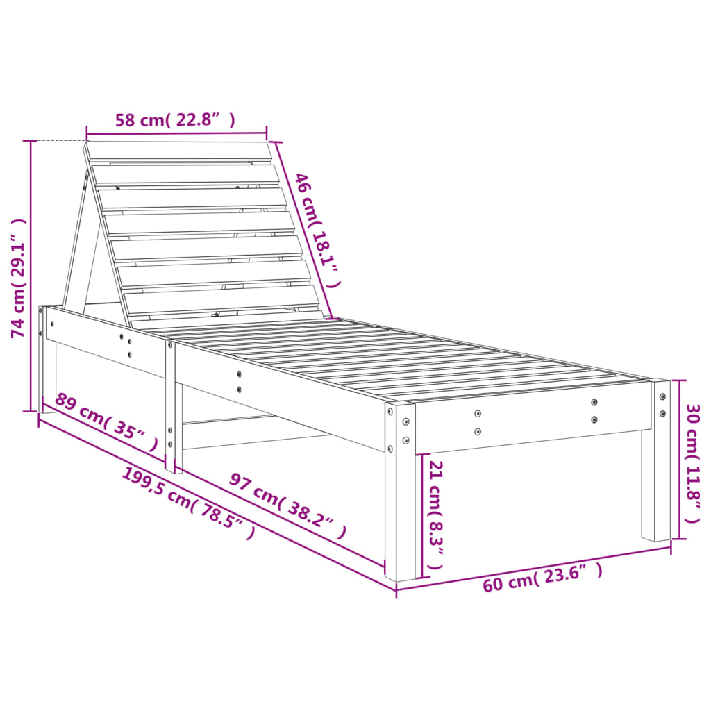 vidaXL Sun Lounger White 199.5x60x74 cm Solid Wood Pine