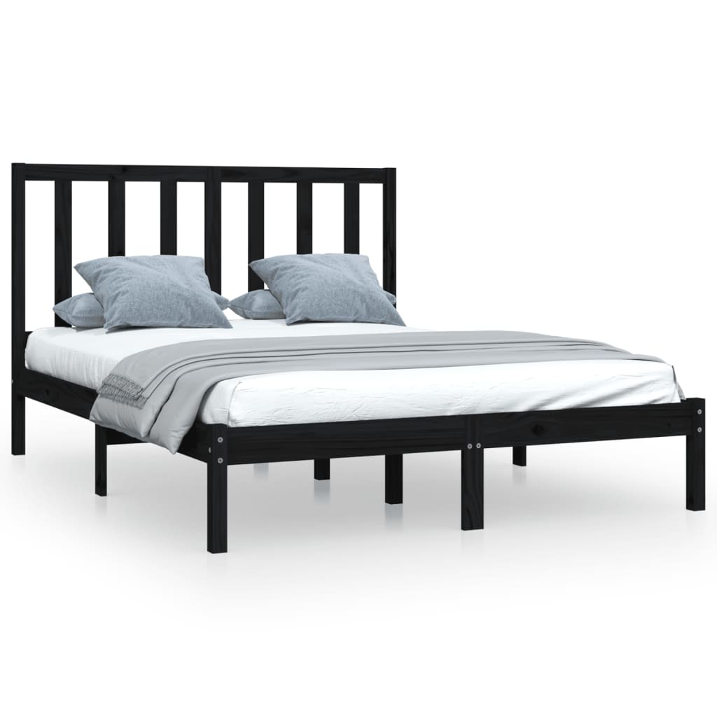 vidaXL Bed Frame without Mattress Black Solid Wood Pine 140x200 cm