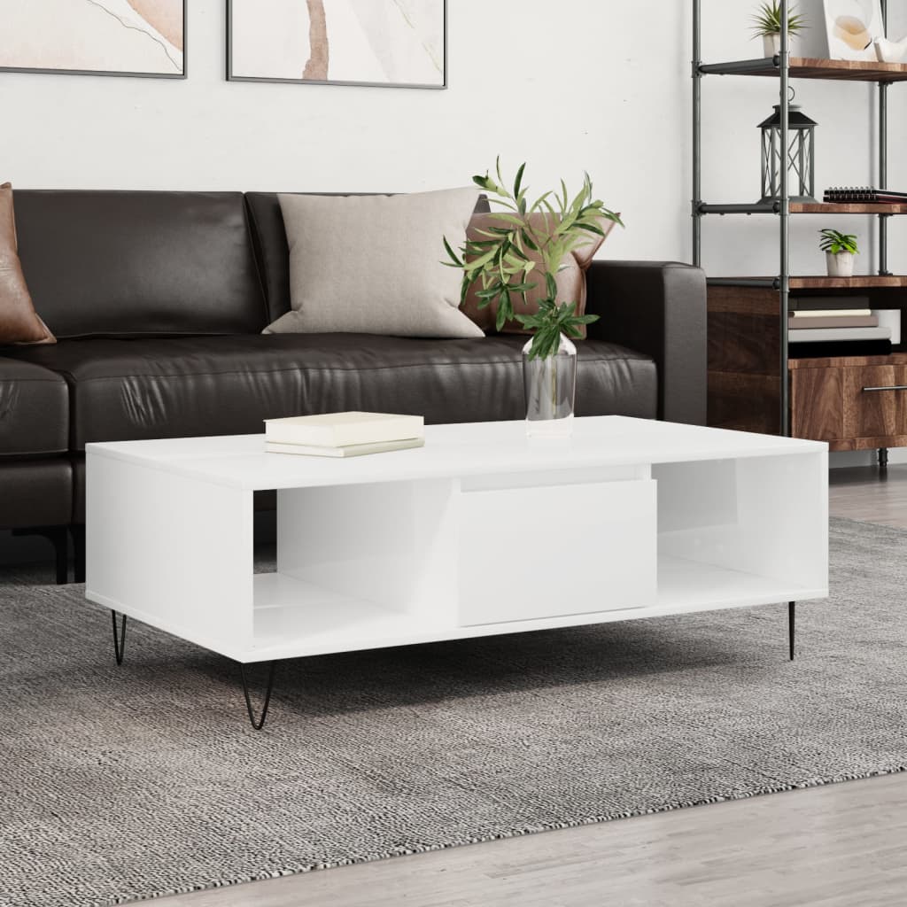 vidaXL Coffee Table High Gloss White 104x60x35 cm Engineered Wood