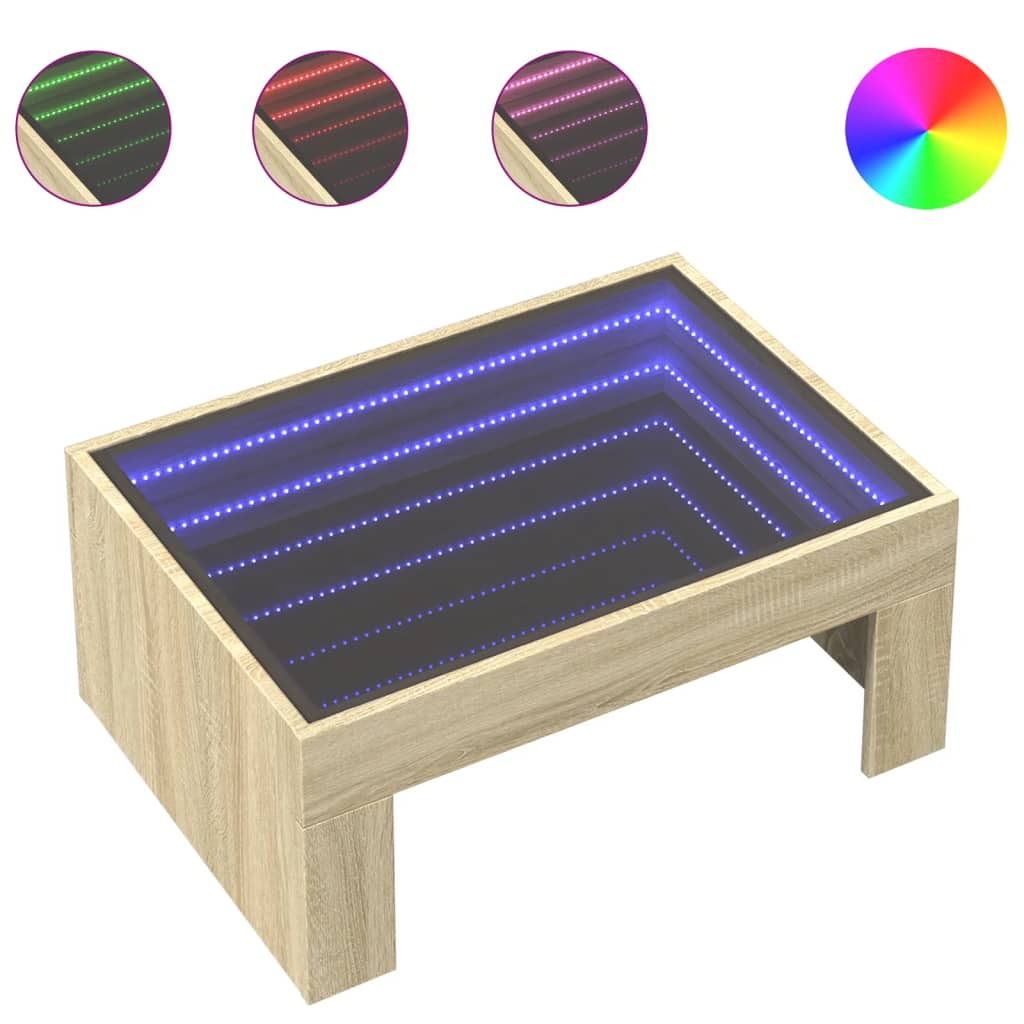 vidaXL Coffee Table with Infinity LED Sonoma Oak 70x50x30 cm