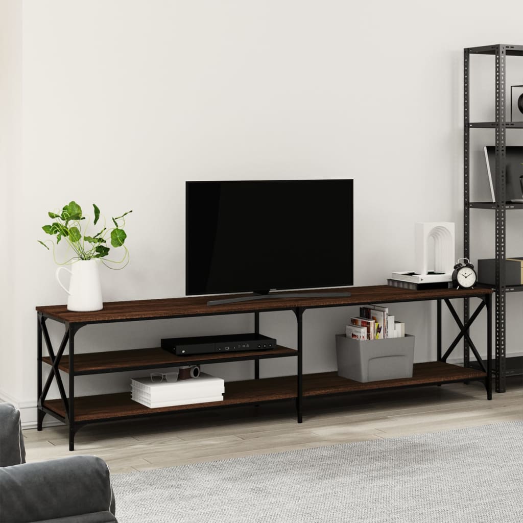 vidaXL TV Cabinet Brown Oak 200x40x50 cm Engineered Wood and Metal