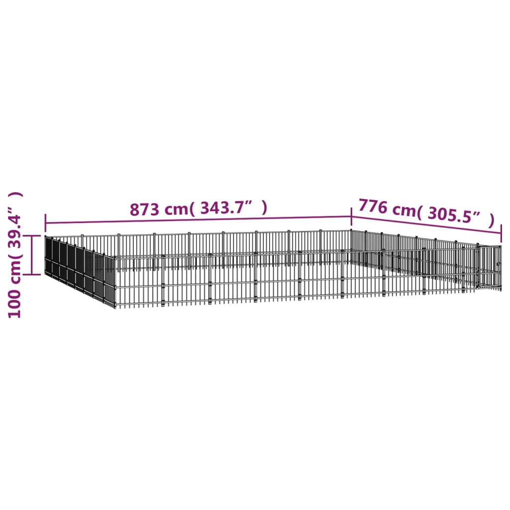 vidaXL Outdoor Dog Kennel Steel 67.74 m²