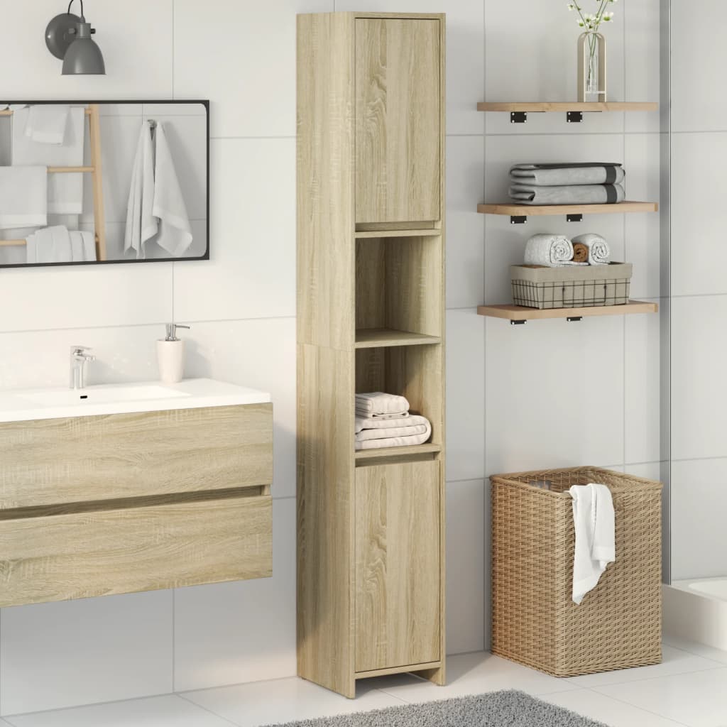 vidaXL Bathroom Cabinet Sonoma Oak 30x30x183.5 cm Engineered Wood