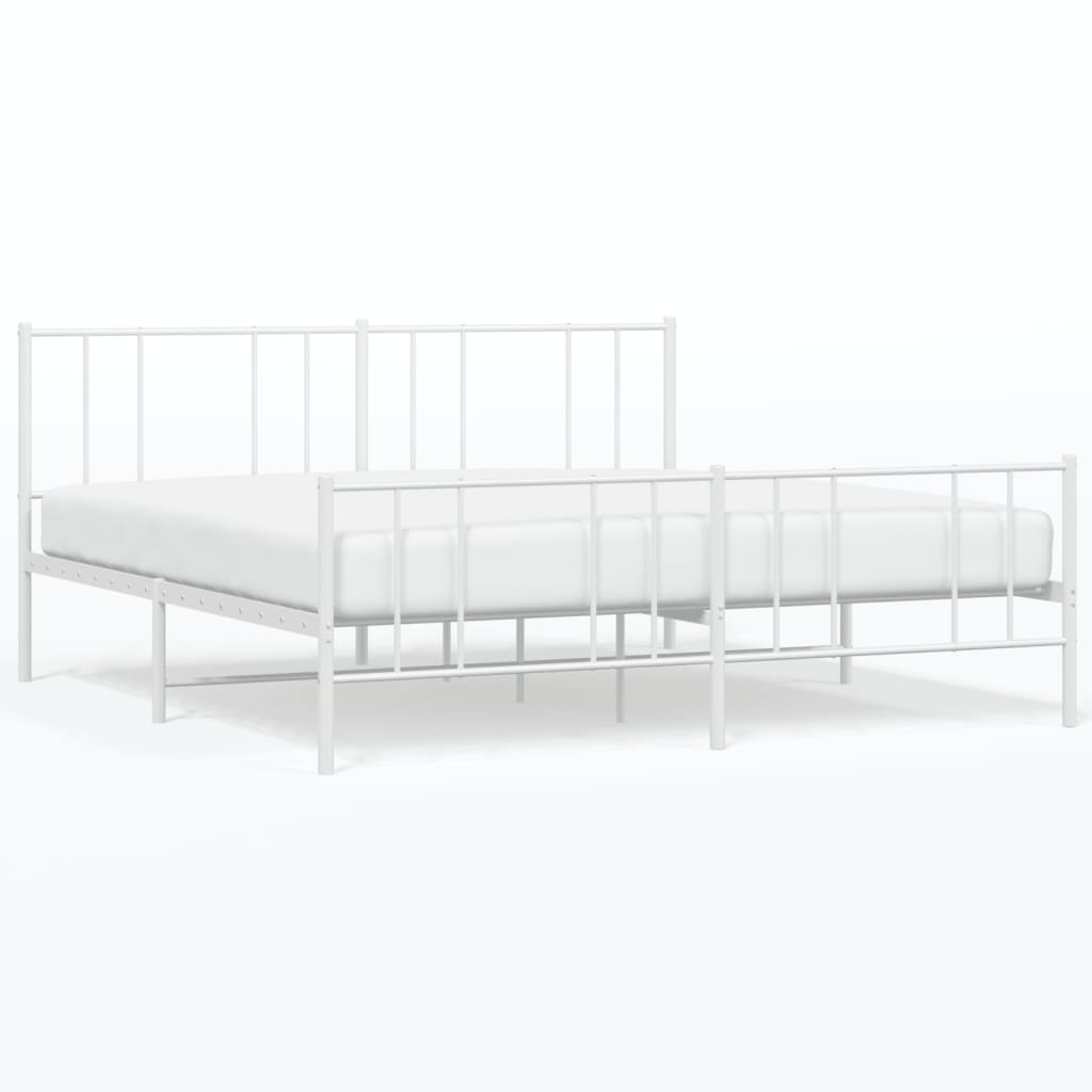 vidaXL Metal Bed Frame without Mattress with Footboard White 183x213 cm