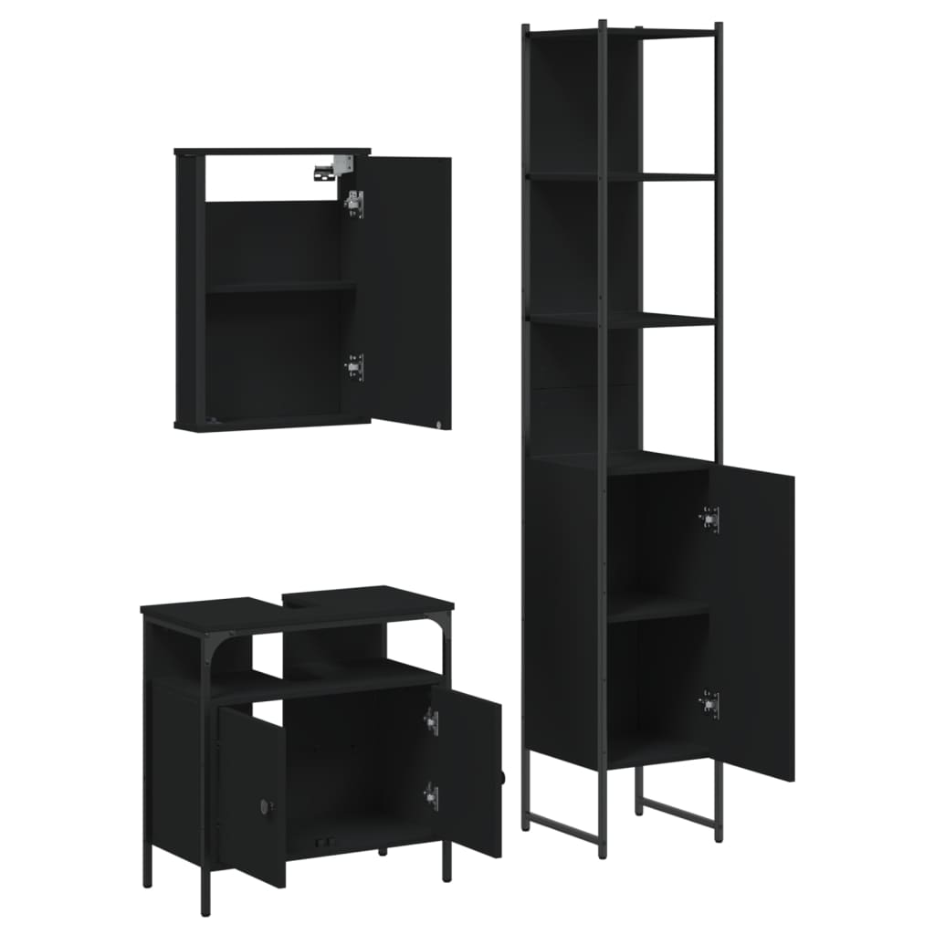 vidaXL 3 Piece Bathroom Furniture Set Black Engineered Wood