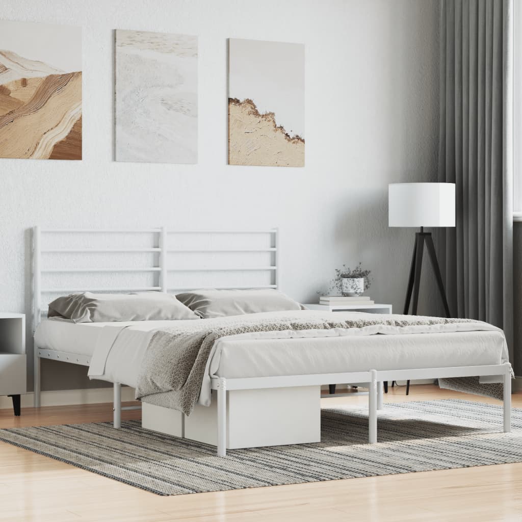 vidaXL Metal Bed Frame without Mattress with Headboard White 140x190 cm