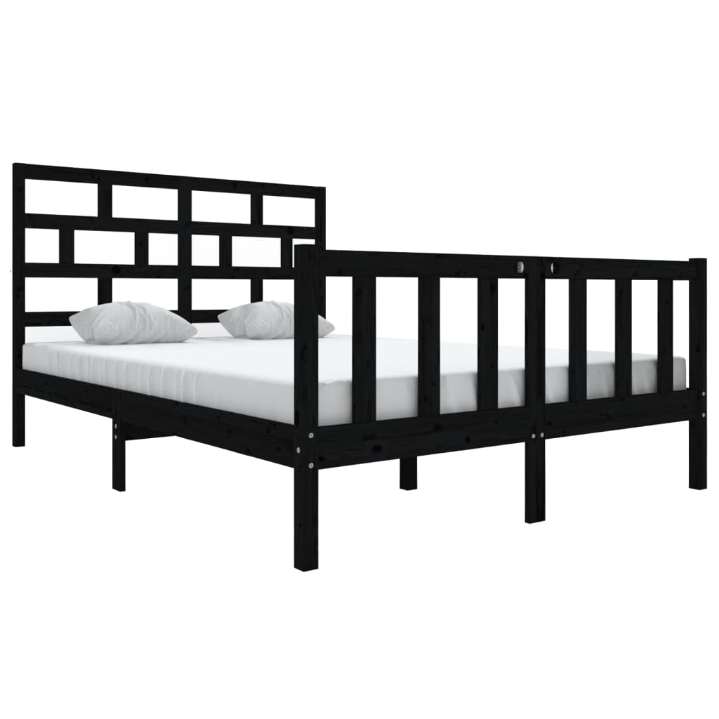 vidaXL Bed Frame without Mattress Black Solid Wood 120x200 cm (810081+814188)