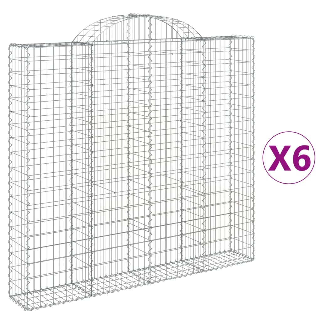 vidaXL Arched Gabion Baskets 6 pcs 200x30x180/200 cm Galvanised Iron