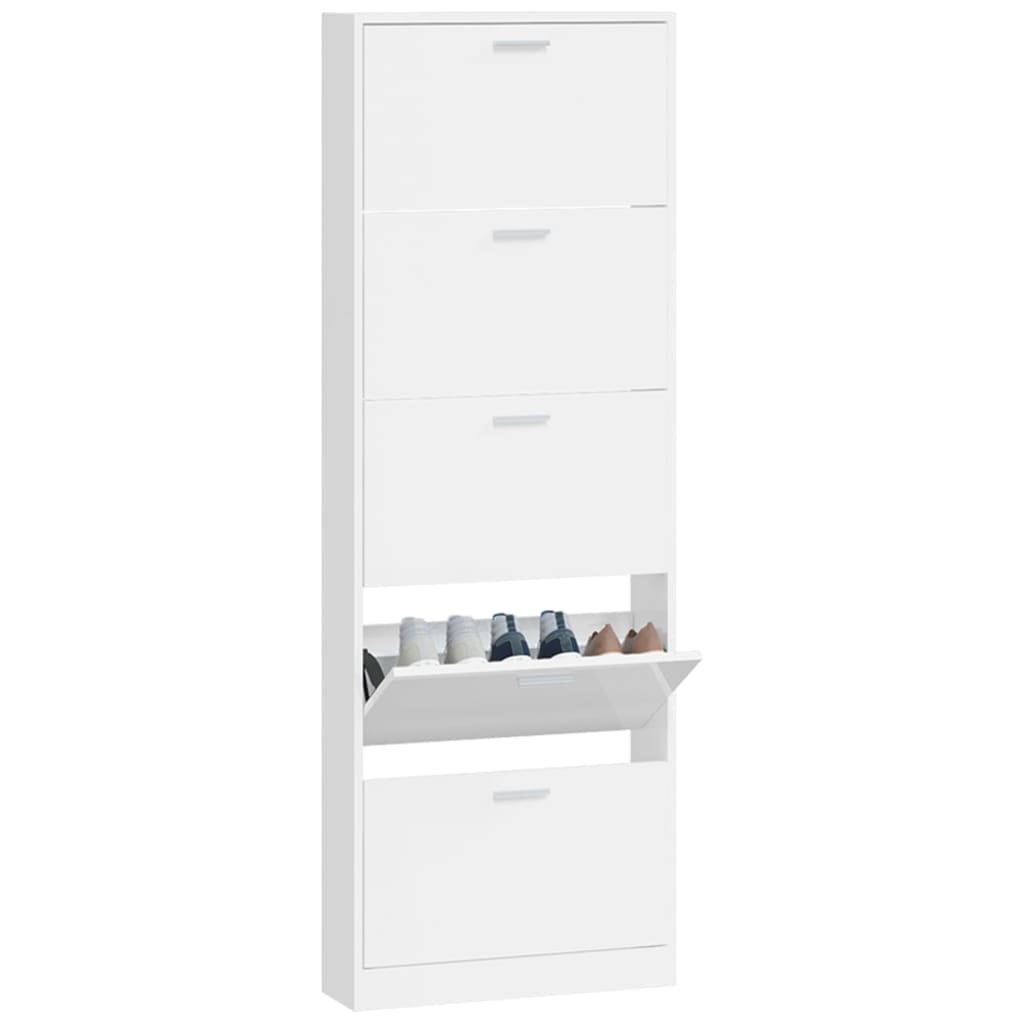 vidaXL Shoe Cabinet High Gloss White 59x17x169 cm Engineered Wood