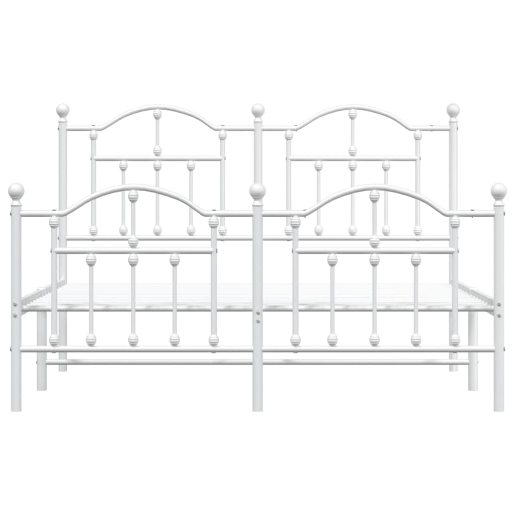 vidaXL Metal Bed Frame with Headboard and Footboard White 135x190 cm Double