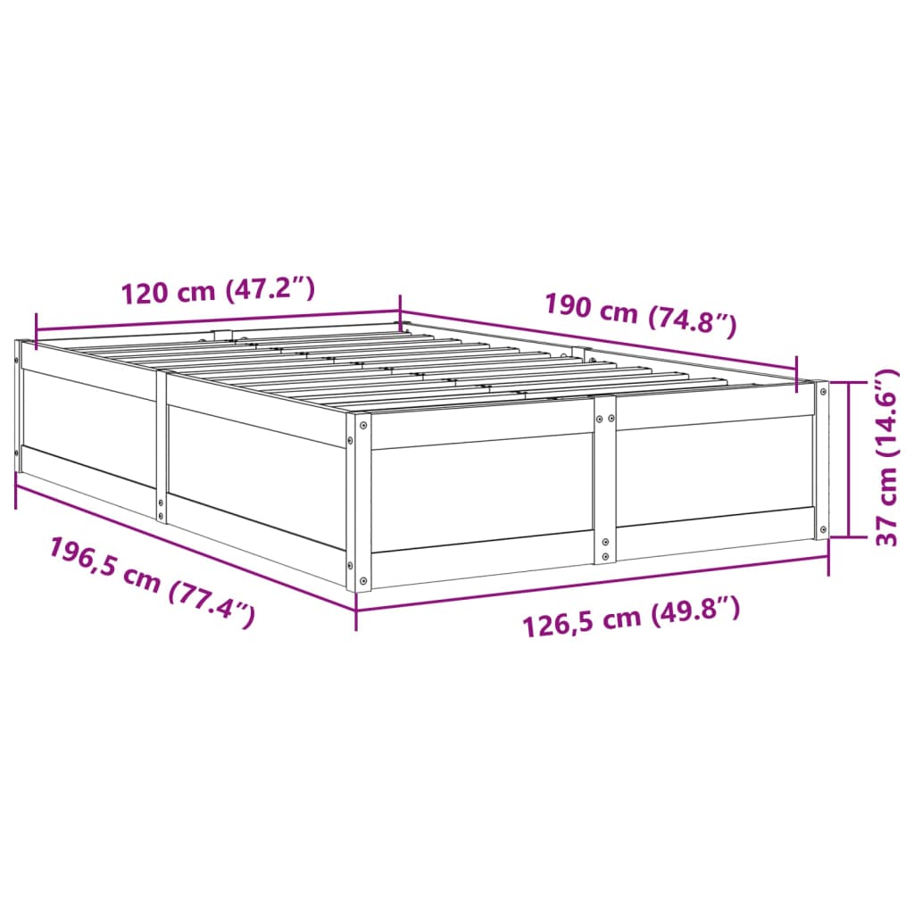 vidaXL Bed Frame without Mattress 120x190 cm Small Double Solid Wood Pine