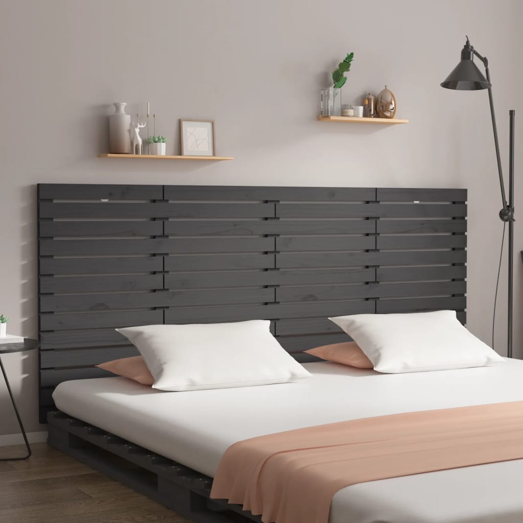 vidaXL Wall Headboard Grey 206x3x91.5 cm Solid Wood Pine