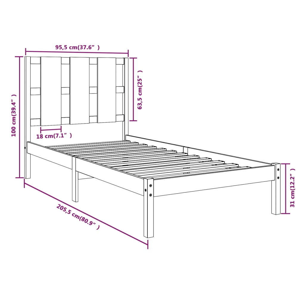 vidaXL Bed Frame without Mattress 90x200 cm Solid Wood Pine