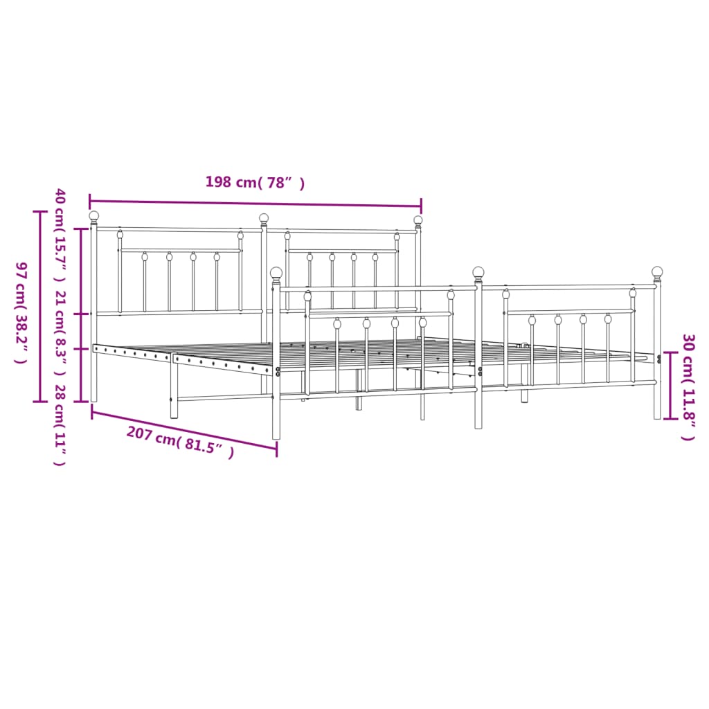 vidaXL Metal Bed Frame without Mattress with Footboard White 193x203 cm