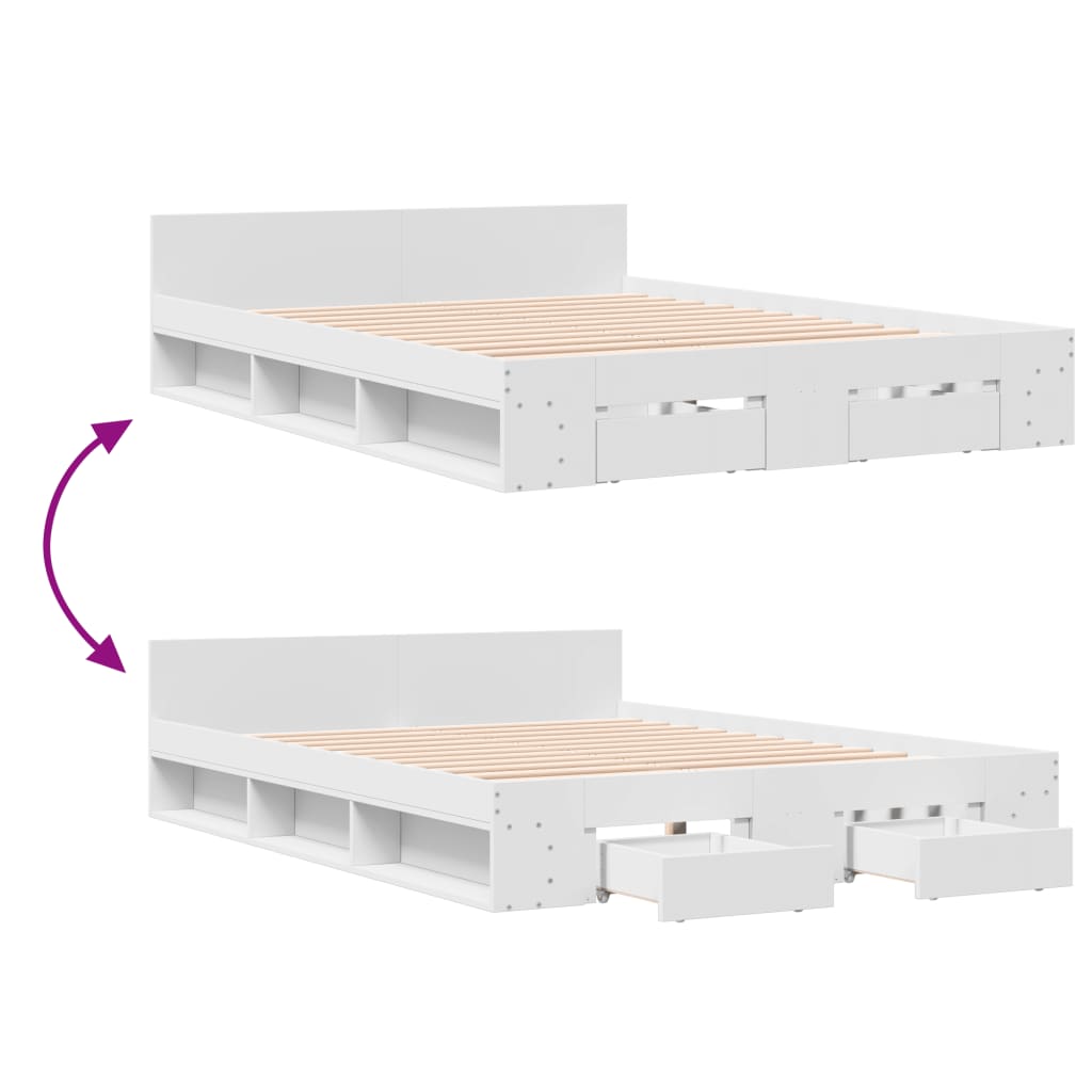 vidaXL Bed Frame with Drawers without Mattress White 160x200 cm