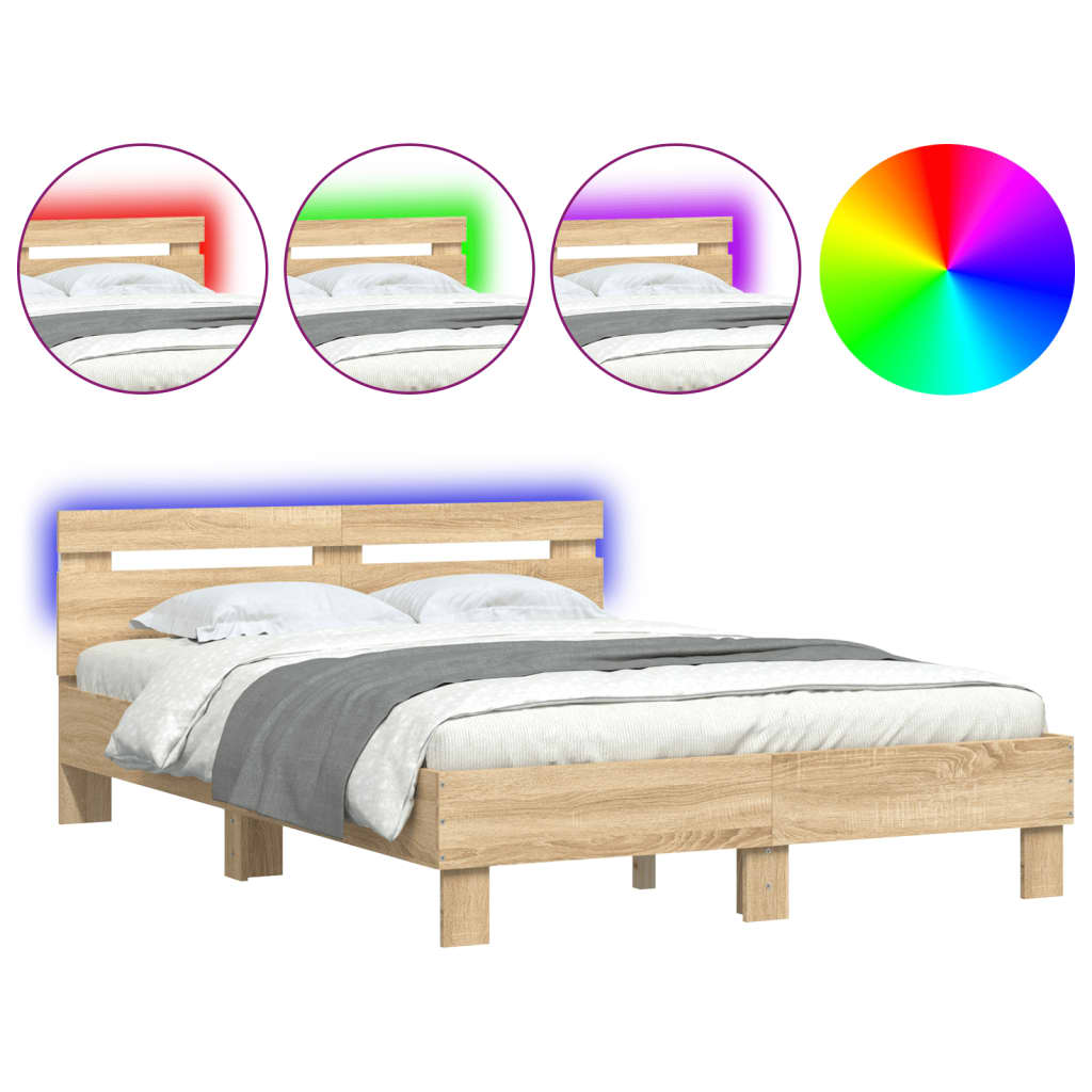 vidaXL Bed Frame with LED without Mattress Sonoma Oak 120x200 cm