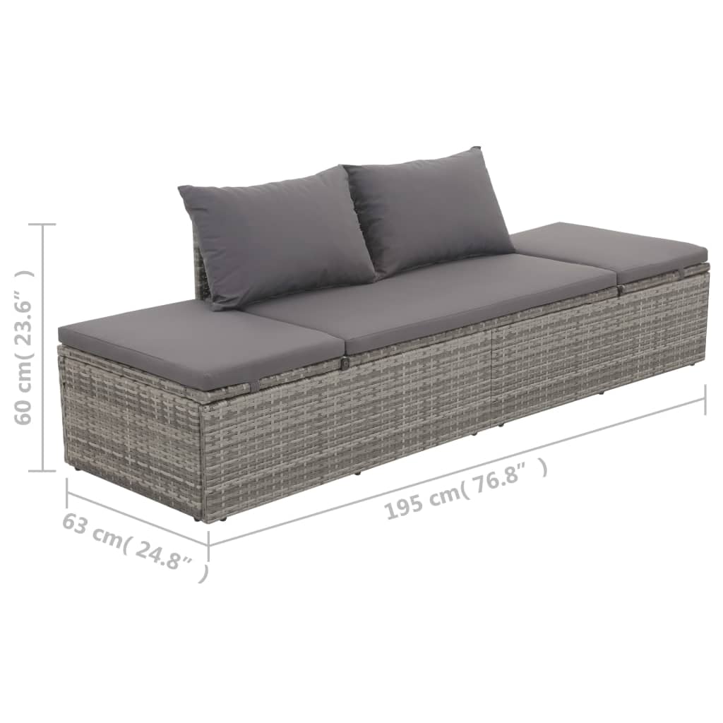 vidaXL Outdoor Lounge Bed with Cushion & Pillows Poly Rattan Grey