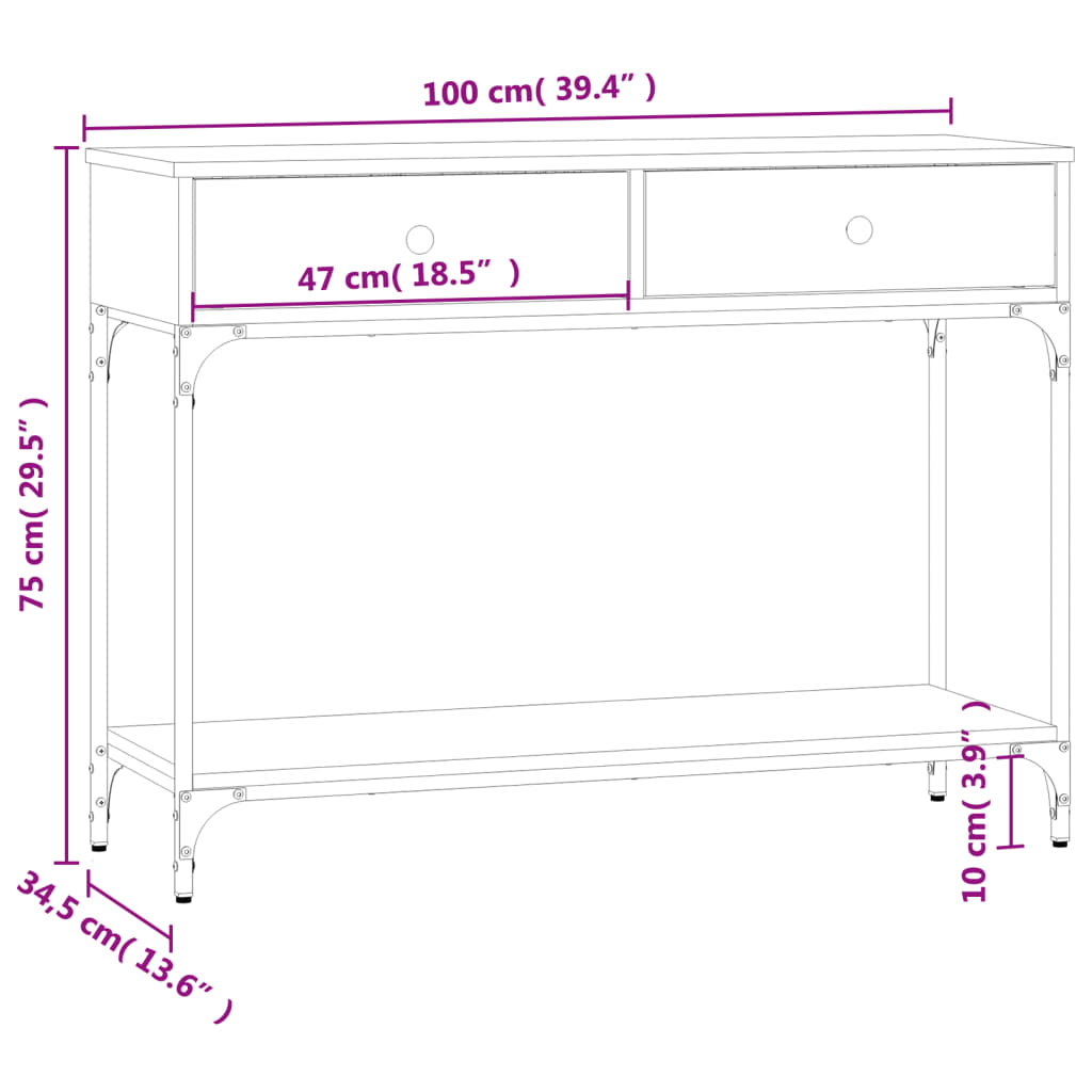 vidaXL Console Table Smoked Oak 100x34.5x75 cm Engineered Wood