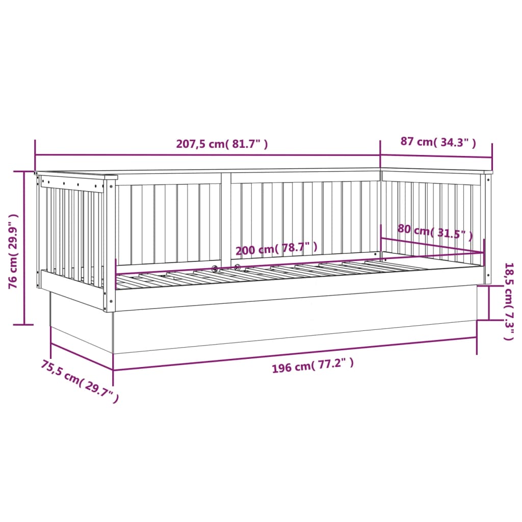 vidaXL Day Bed without Mattress White 80x200 cm Solid Wood Pine