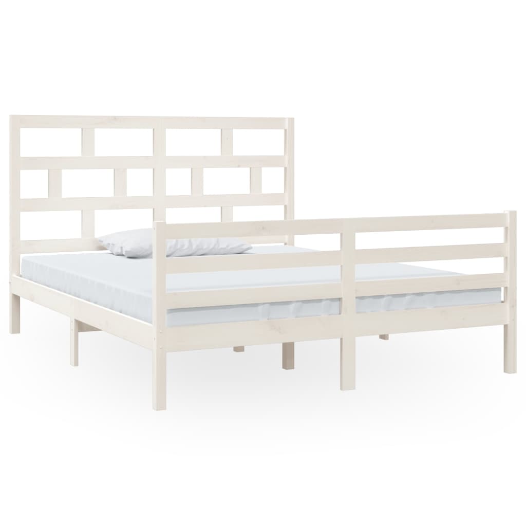 vidaXL Bed Frame without Mattress White Solid Wood 160x200 cm (810441+814205)