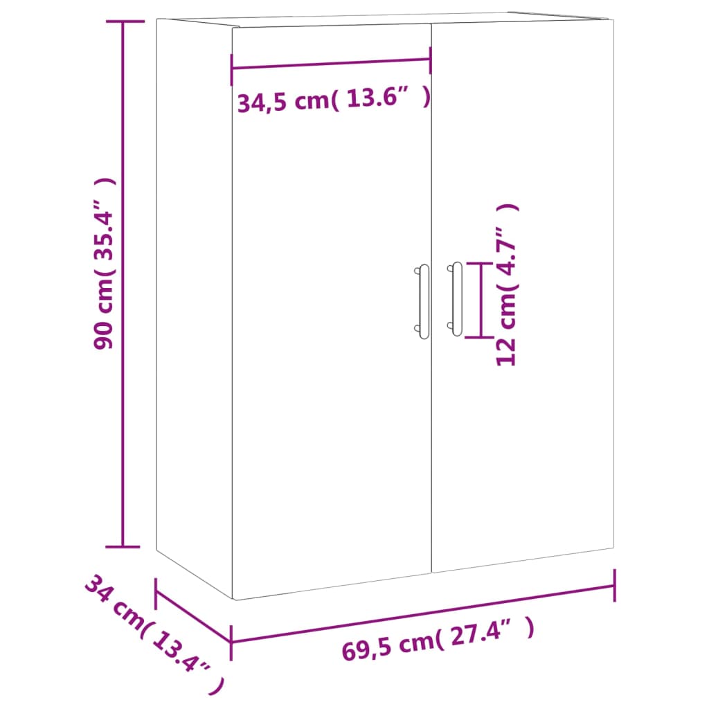 vidaXL Wall Mounted Cabinet White 69.5x34x90 cm