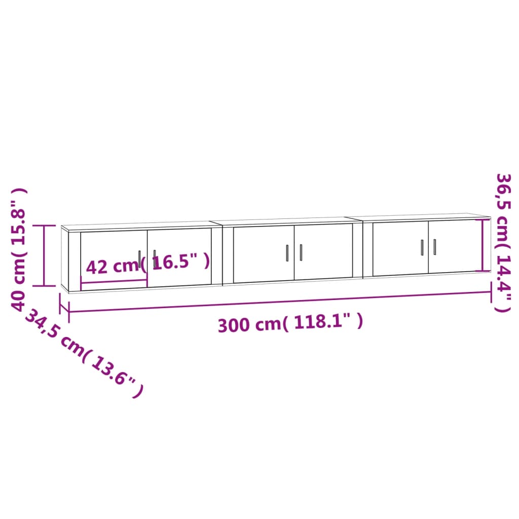 vidaXL Wall-mounted TV Cabinets 3 pcs Smoked Oak 100x34.5x40 cm