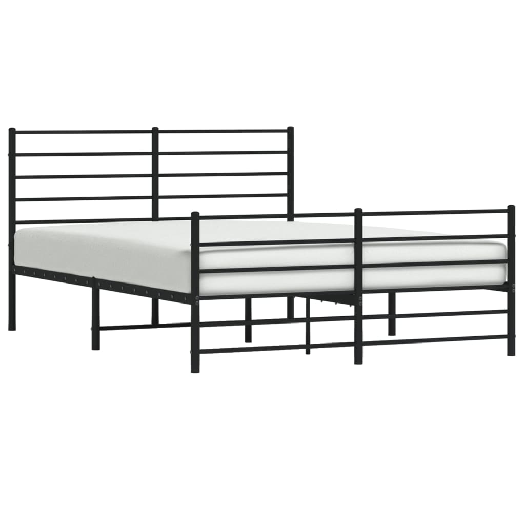 vidaXL Metal Bed Frame without Mattress with Footboard Black 135x190 cm Double