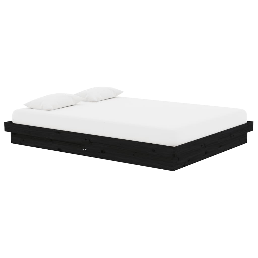 vidaXL Bed Frame without Mattress Black Solid Wood Double