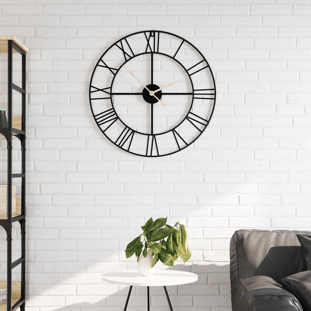 vidaXL Wall Clock Black Ø50 cm Iron