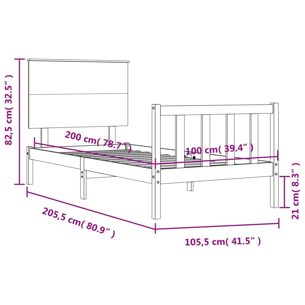 vidaXL Bed Frame without Mattress Black 100x200 cm Solid Wood Pine