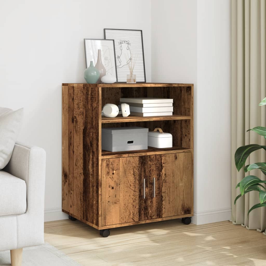 vidaXL Rolling Cabinet Old Wood 60x48x81 cm Engineered Wood