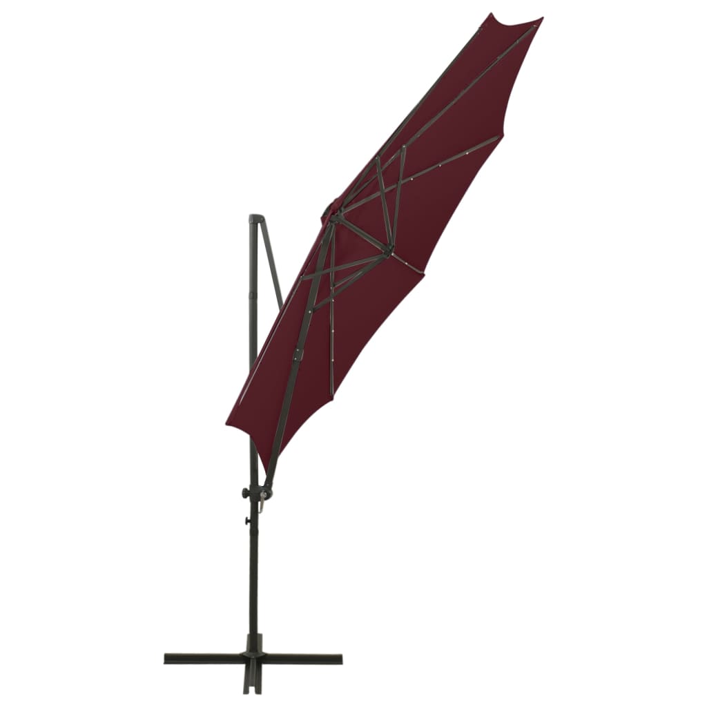 vidaXL Cantilever Garden Parasol with Pole and LED Lights Bordeaux Red 300 cm