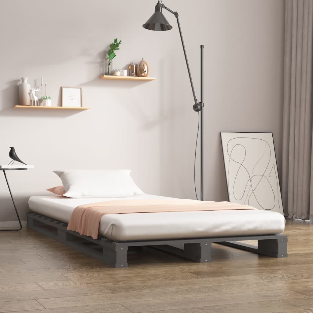 vidaXL Pallet Bed without Mattress Grey 100x200 cm Solid Wood