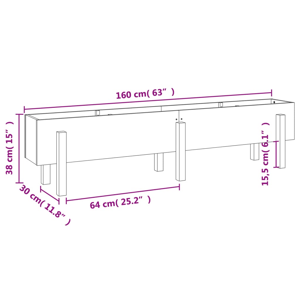 vidaXL Garden Raised Bed White 160x30x38 cm Solid Wood Pine