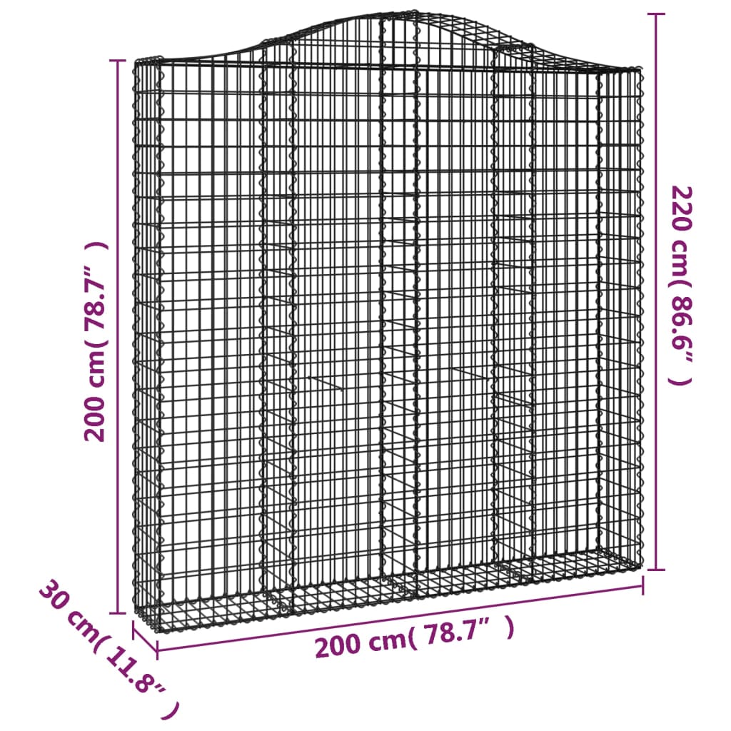 vidaXL Arched Gabion Baskets 6 pcs 200x30x200/220 cm Galvanised Iron