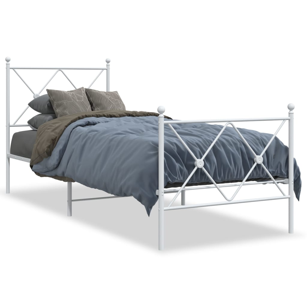 vidaXL Metal Bed Frame with Headboard and Footboard White 80x200 cm