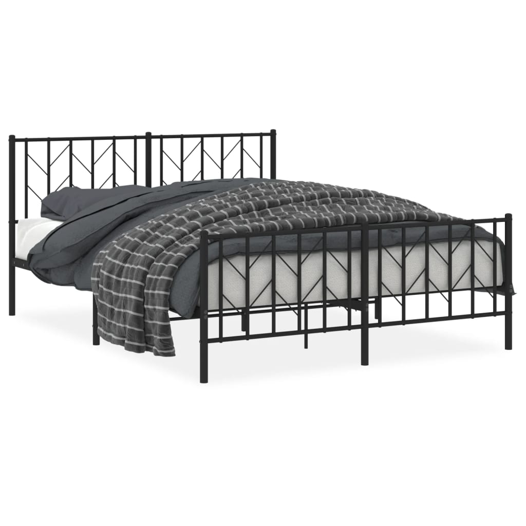 vidaXL Metal Bed Frame without Mattress with Footboard Black 150x200 cm King Size