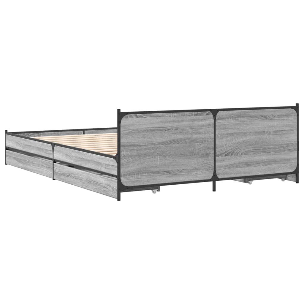 vidaXL Bed Frame with Drawers without Mattress Grey Sonoma 160x200 cm